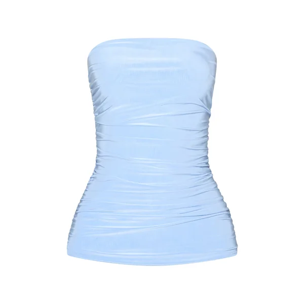 Bleu Ciel Top Bandeau Long Froncé En Tissu Slinky Double Épaisseur