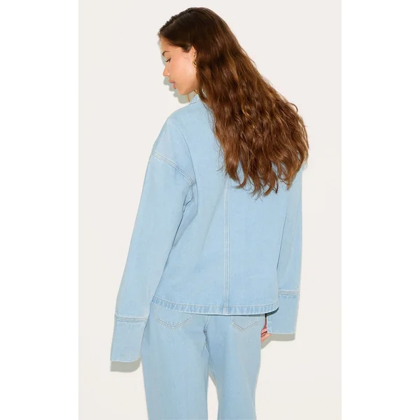 Bleu Clair Chemise De Rugby En Denim Décontractée À Manches Longues Bleu Vintage