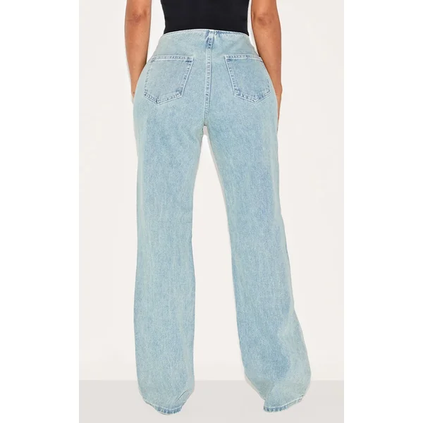 Bleu Clair Délavé Jean En Denim Coupe Large Shape