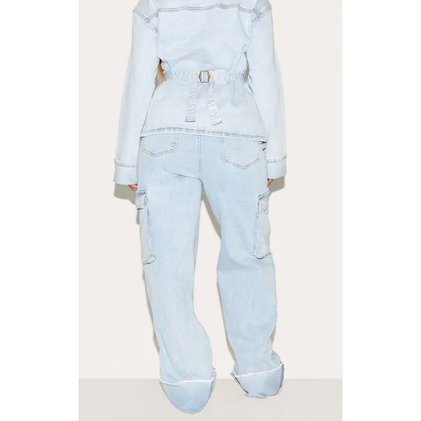 Bleu Clair Jean Cargo Taille Haute En Denim Stretch Shape Avec Ourlets Retroussés
