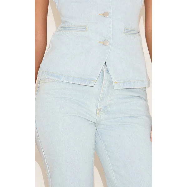 Bleu Clair Jean Droit Taille Mi-haute