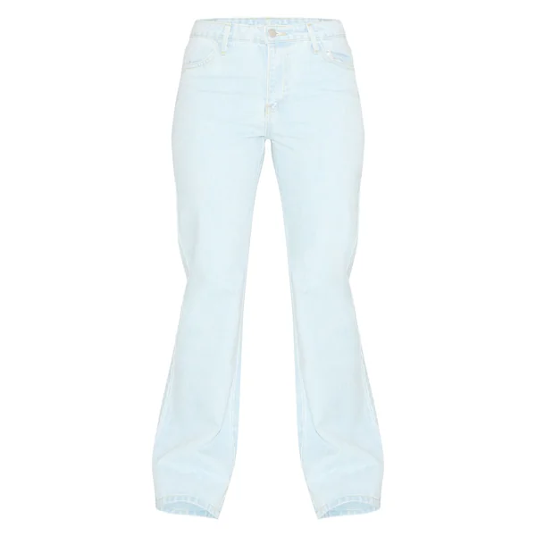 Bleu Clair Jean Droit Taille Mi-haute