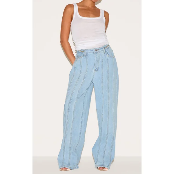 Bleu Clair Jean En Denim Petite Avec Détails De Coutures Et Bretelles Ajustables