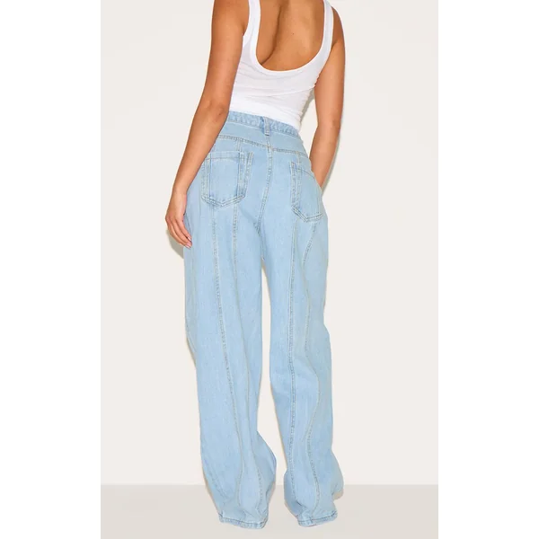Bleu Clair Jean En Denim Petite Avec Détails De Coutures Et Bretelles Ajustables