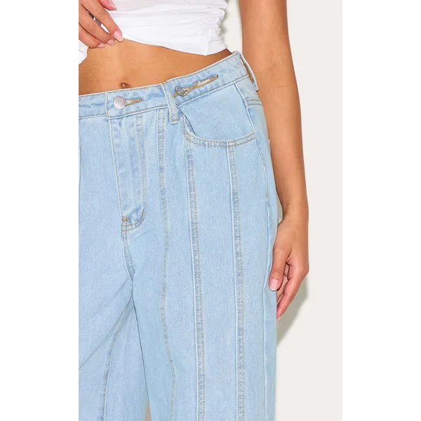 Bleu Clair Jean En Denim Petite Avec Détails De Coutures Et Bretelles Ajustables