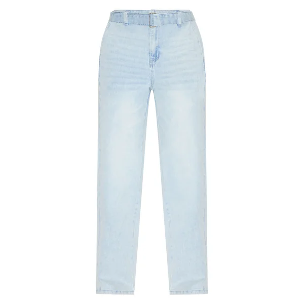 Bleu Clair Jean Large Taille Haute Ceinturé En Denim Stretch Shape