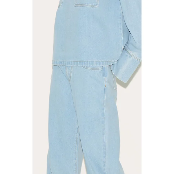Bleu Clair Jean Large Taille Haute À Surpiqûres Contrastantes