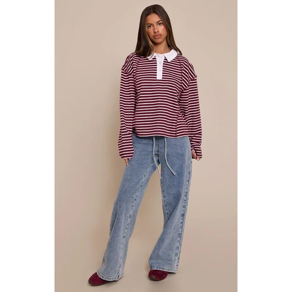 Bleu Clair Jean Large Taille Haute Élastiquée Avec Lien En Denim Petite