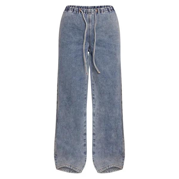 Bleu Clair Jean Large Taille Haute Élastiquée Avec Lien En Denim Petite
