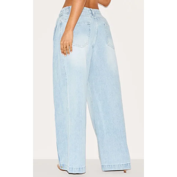 Bleu Clair Jean Large À Détails Plissés Latéraux En Denim Petite