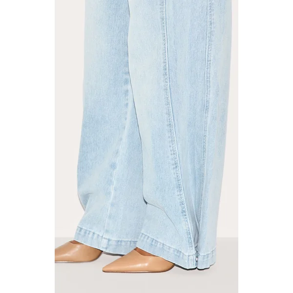 Bleu Clair Jean Large À Détails Plissés Latéraux En Denim Petite