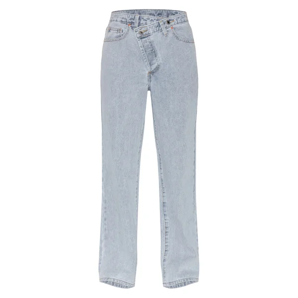 Bleu Clair Jean Petite Taille En Denim Bleu Clair À Taille Asymétrique Et Coupe Droite