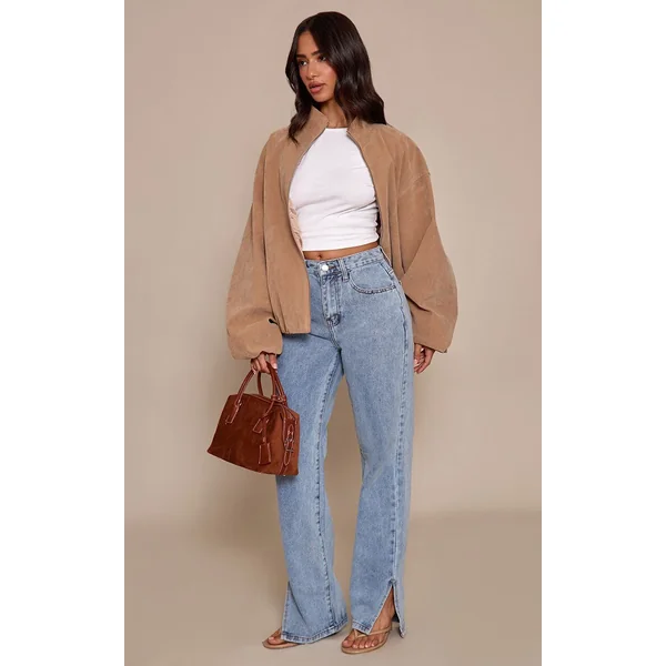 Bleu Clair Jean Petite À Ourlet Fendu