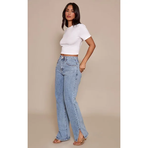 Bleu Clair Jean Petite À Ourlet Fendu