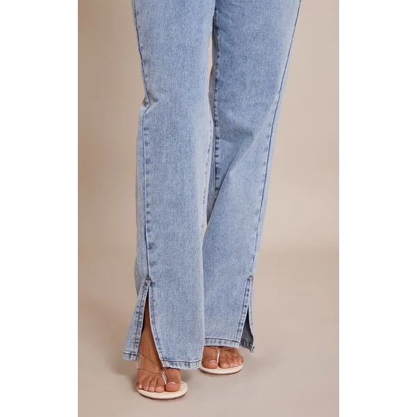 Bleu Clair Jean Petite À Ourlet Fendu