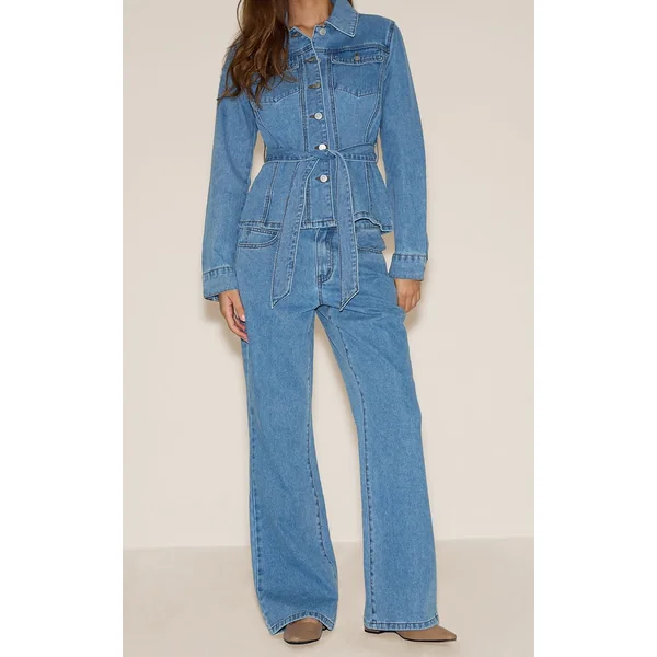 Bleu Clair Jean Évasé Taille Mi-haute À Coutures Contrastées