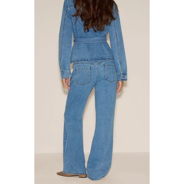 Bleu Clair Jean Évasé Taille Mi-haute À Coutures Contrastées