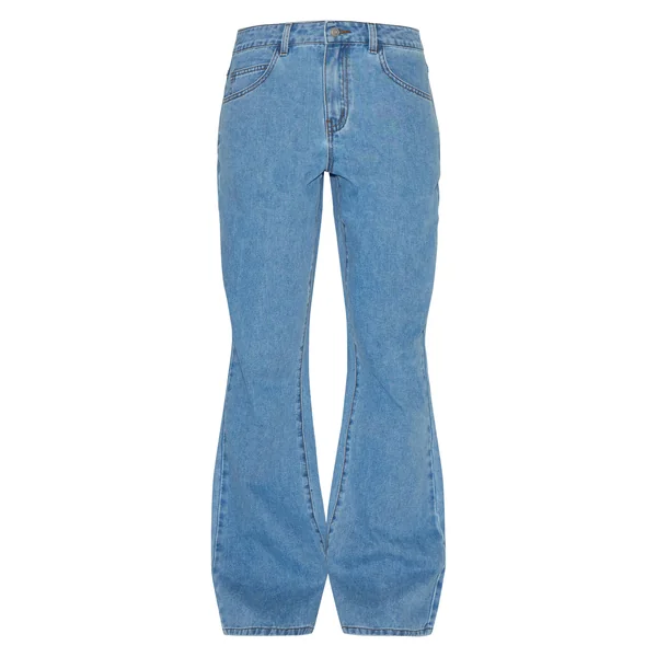 Bleu Clair Jean Évasé Taille Mi-haute À Coutures Contrastées