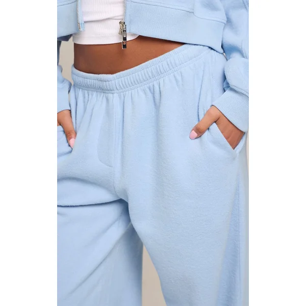 Bleu Clair Joggers Côtelés Brossés Avec Détails De Coutures Et Chevilles Resserrées