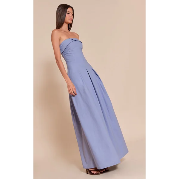 Bleu Clair Robe Mi-longue Plissée À Bustier