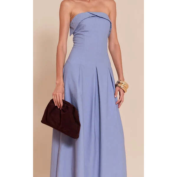 Bleu Clair Robe Mi-longue Plissée À Bustier