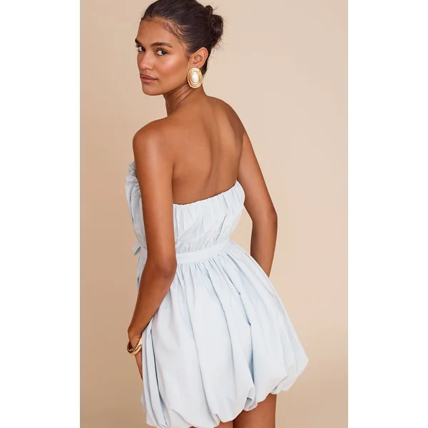 Bleu Clair Robe Mini Bouffante À Pois Avec Nœud