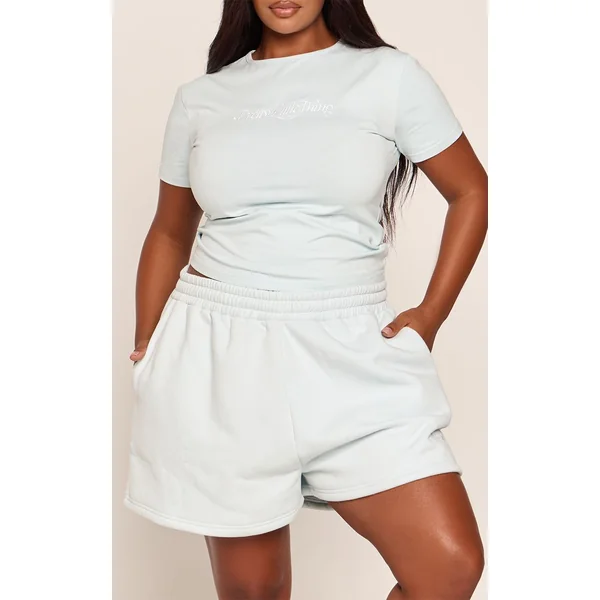 Bleu Clair Short De Jogging Brodé Grande Taille