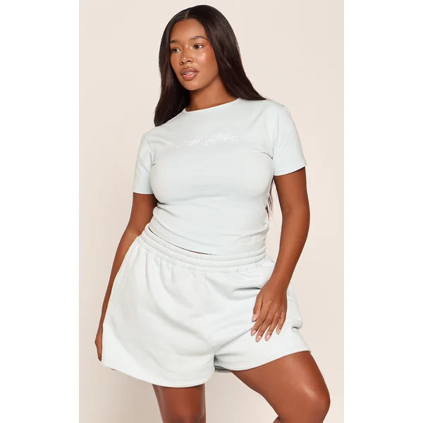 Bleu Clair Short De Jogging Brodé Grande Taille