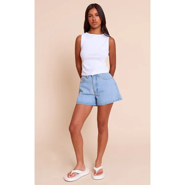 Bleu Clair Short Mom Taille Haute Petite
