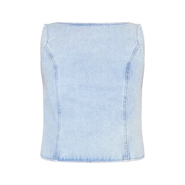 Bleu Clair Top En Denim Sans Manches Crème Beurre Avec Lien Au Dos