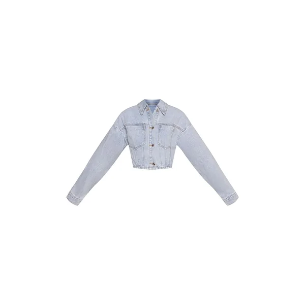 Bleu Clair Veste En Jean Courte À Manches Ballon Grande Taille