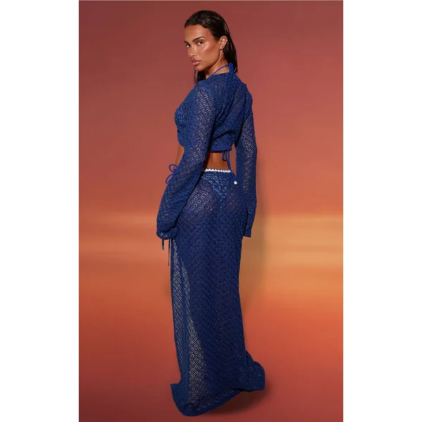 Bleu Cobalt Jupe Maxi De Plage En Crochet À Ourlet Fendu