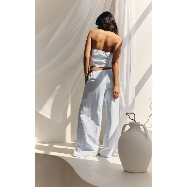 Bleu Ensemble Haut Bandeau À Rayures Fines Avec Ourlet Asymétrique