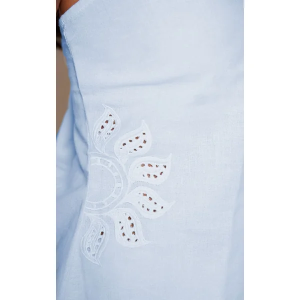 Bleu Ensemble Haut Dos Nageur En Coton Avec Détail Brodé Soleil
