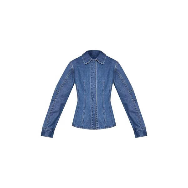 Bleu Foncé Chemise En Jean Cintrée À Manches Ballon