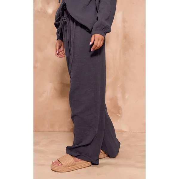 Bleu Foncé Pantalon Large En Gaze Texturée