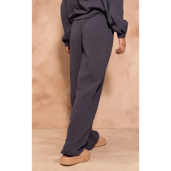 Bleu Foncé Pantalon Large En Gaze Texturée