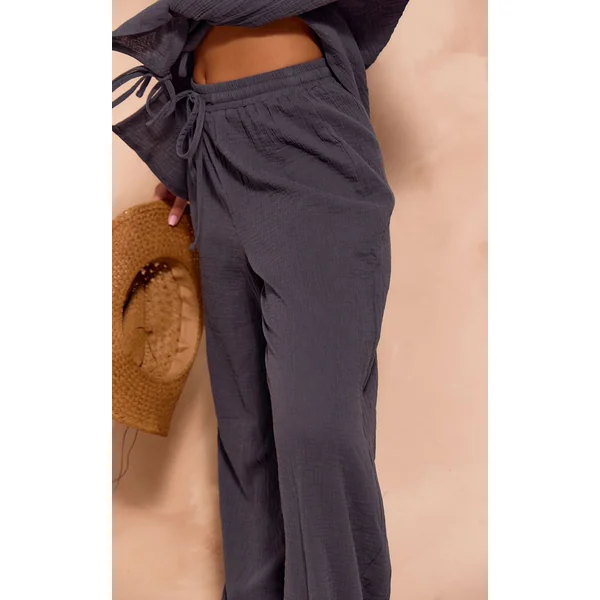 Bleu Foncé Pantalon Large En Gaze Texturée