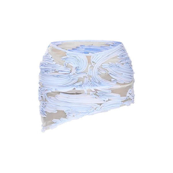 Bleu Jupe Courte Asymétrique En Mousseline Texturée Assortie