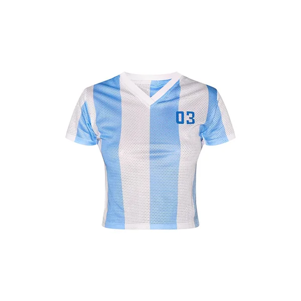 Bleu Maillot De Football Rayé À Manches Courtes