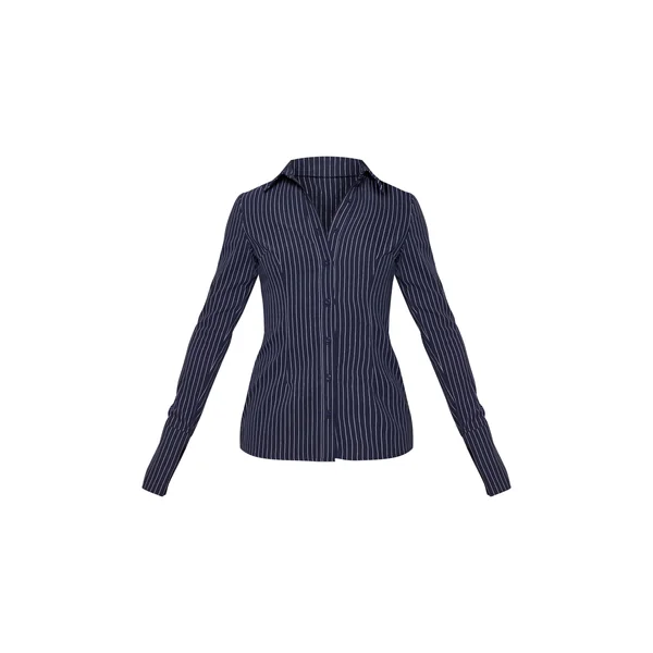 Bleu Marine Chemise Cintrée Tissée À Fines Rayures