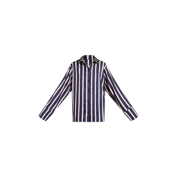 Bleu Marine Chemise Satinée À Fines Rayures