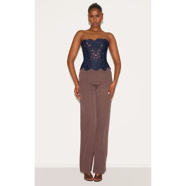 Bleu Marine Corset En Dentelle Florale Transparente Texturée