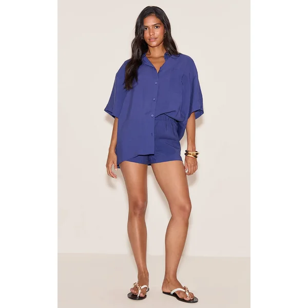 Bleu Marine Ensemble Coordonné Chemise Boutonnée