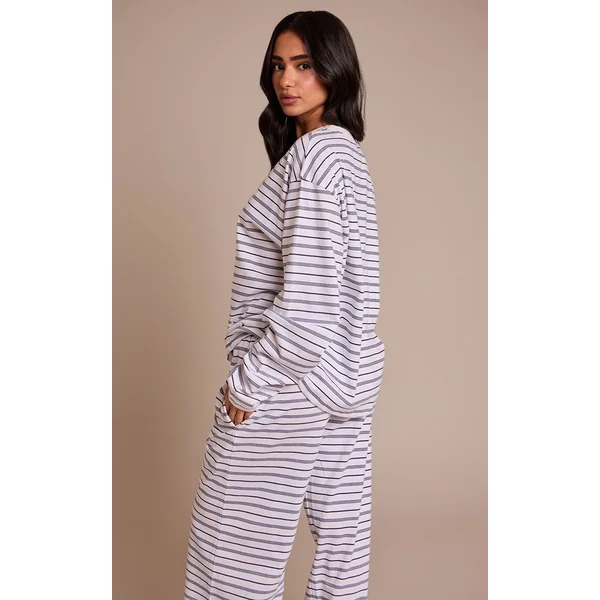 Bleu Marine Ensemble Haut À Manches Longues Rayé Petite Taille