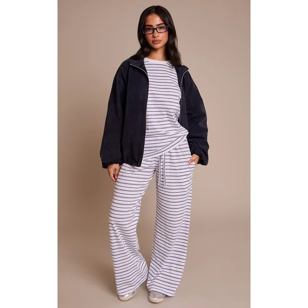 Bleu Marine Ensemble Haut À Manches Longues Rayé Petite Taille