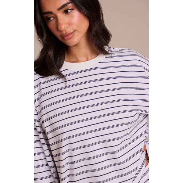 Bleu Marine Ensemble Haut À Manches Longues Rayé Petite Taille