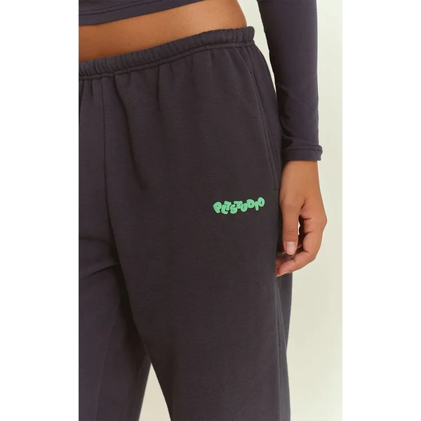 Bleu Marine Joggers Larges PLT Studio Avec Impression Bouffante