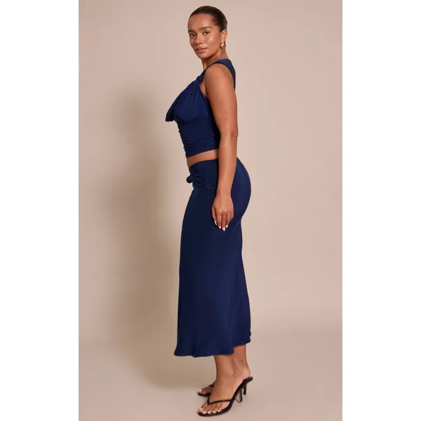 Bleu Marine Jupe Midi Drapée En Slinky Shape