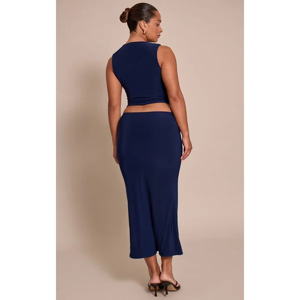 Bleu Marine Jupe Midi Drapée En Slinky Shape